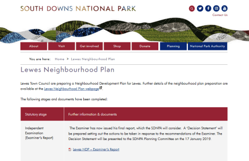 SDNPA Lewes Neighbourhood Plan Examiner's Report 2018