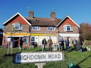 Trees planted outside Mount Harry Stores, Lewes