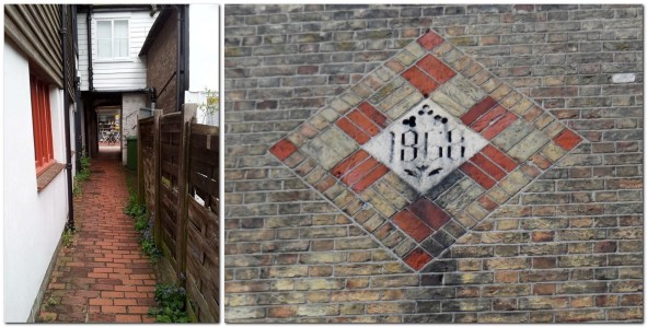 Brick pavers in English's Passage, and decorative brick work at Freemasons' Hall, Lewes