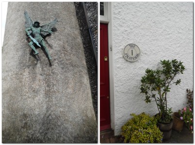 Pebble dash on St Michael's church tower, and painted in Sun Street, Lewes