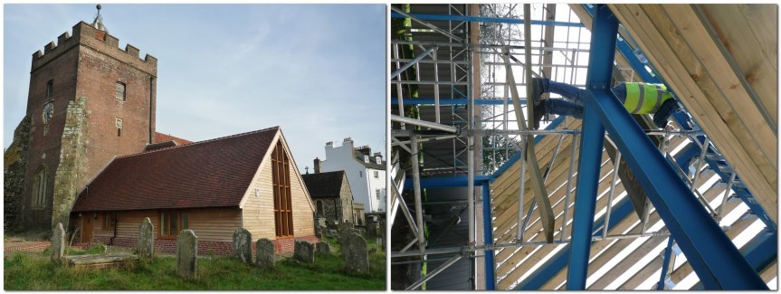 Southover Church Chapter House exterior, and steel girders