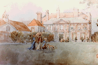 Watercolour of Lewes House and garden c.1910, by Roger Fry