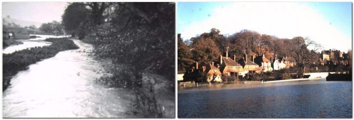 Flood at Winterbourne Lane (left), Bell Lane recreation ground, 1960 (right)