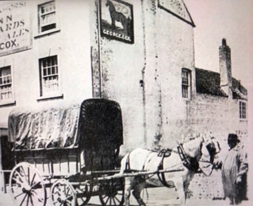 Drayman delivering to Black Horse, Lewes, c.1850